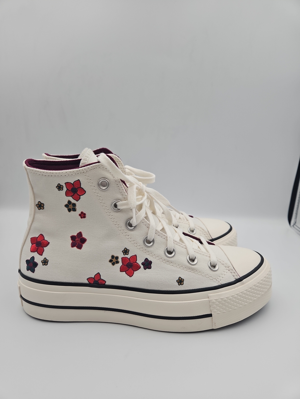Converse Women's Cream High-Top Sneakers with Red Floral Embroidery - Picture 4 of 8